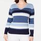 Karen Scott Women's Cotton Striped Cable Knit Sweater Blue Size Petite Medium