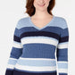 Karen Scott Women's Cotton Striped Cable Knit Sweater Blue Size Petite Medium