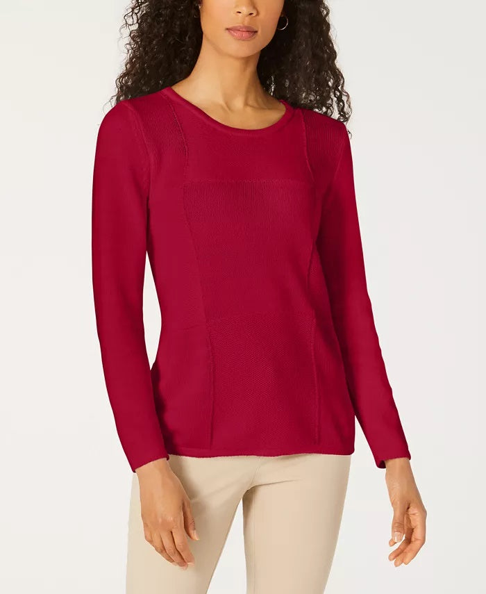 Karen Scott Women's Patchwork Stitch Pullover Sweater Red Size Medium