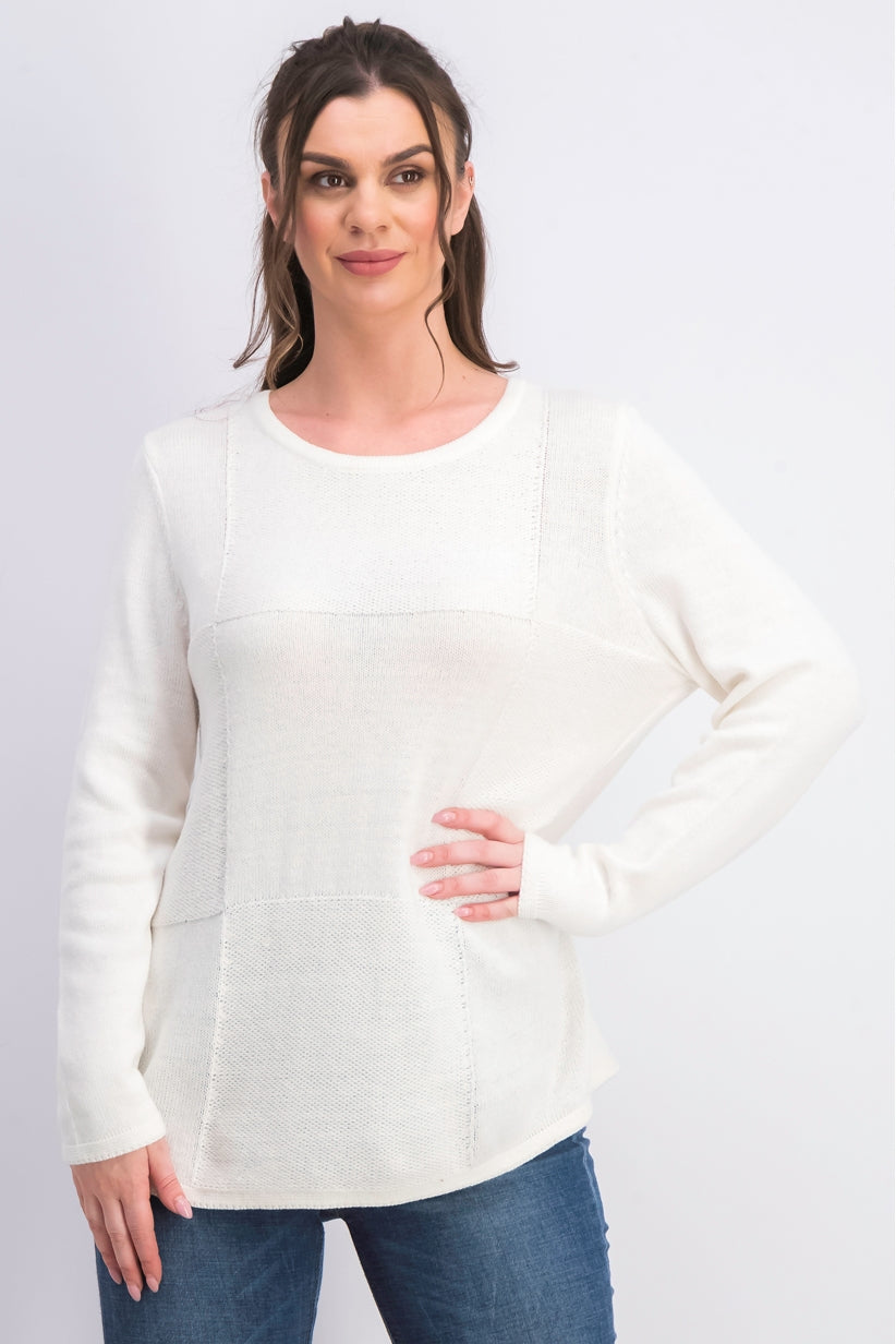 Karen Scott Women's Patchwork-Stitch Pullover Sweater White Size Small