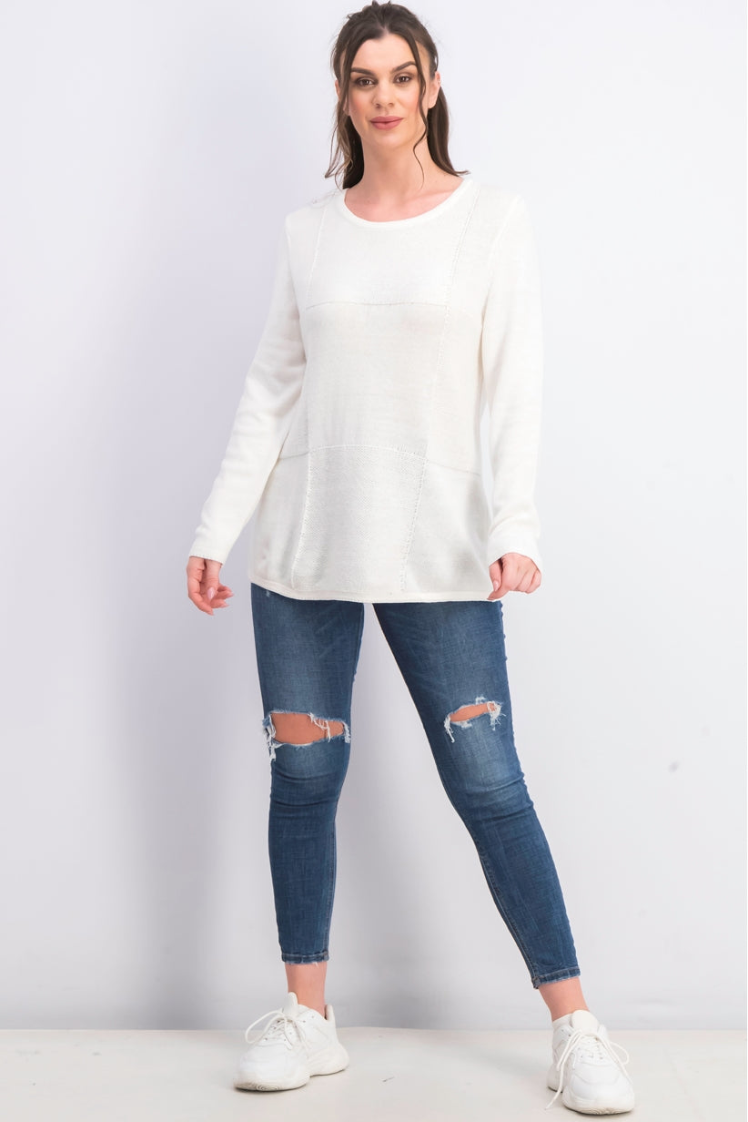 Karen Scott Women's Patchwork-Stitch Pullover Sweater White Size Small