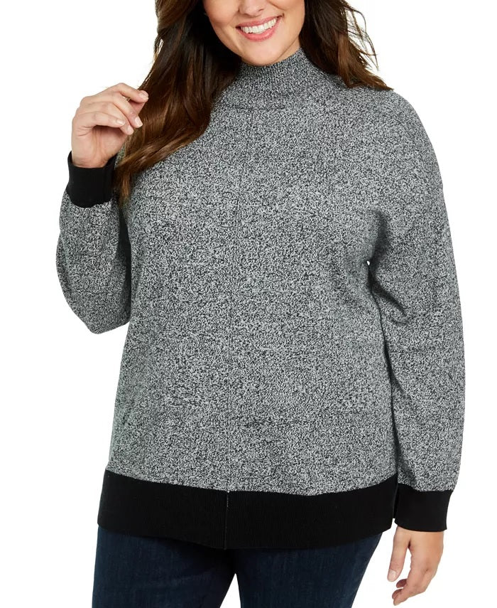 Karen Scott Women's Plus Size Mock Neck Cotton Sweater Charcoal Size 2X