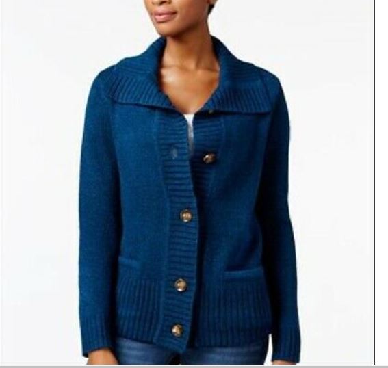 Karen Scott Women's Button Front Shawl Collar Cardigan Blue Size Large
