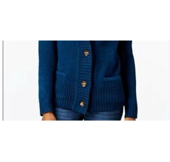 Karen Scott Women's Button Front Shawl Collar Cardigan Blue Size Large