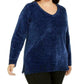 Karen Scott Women's V-Neck Chenille Sweater Dark Blue Size Extra Large