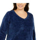 Karen Scott Women's V-Neck Chenille Sweater Dark Blue Size Extra Large