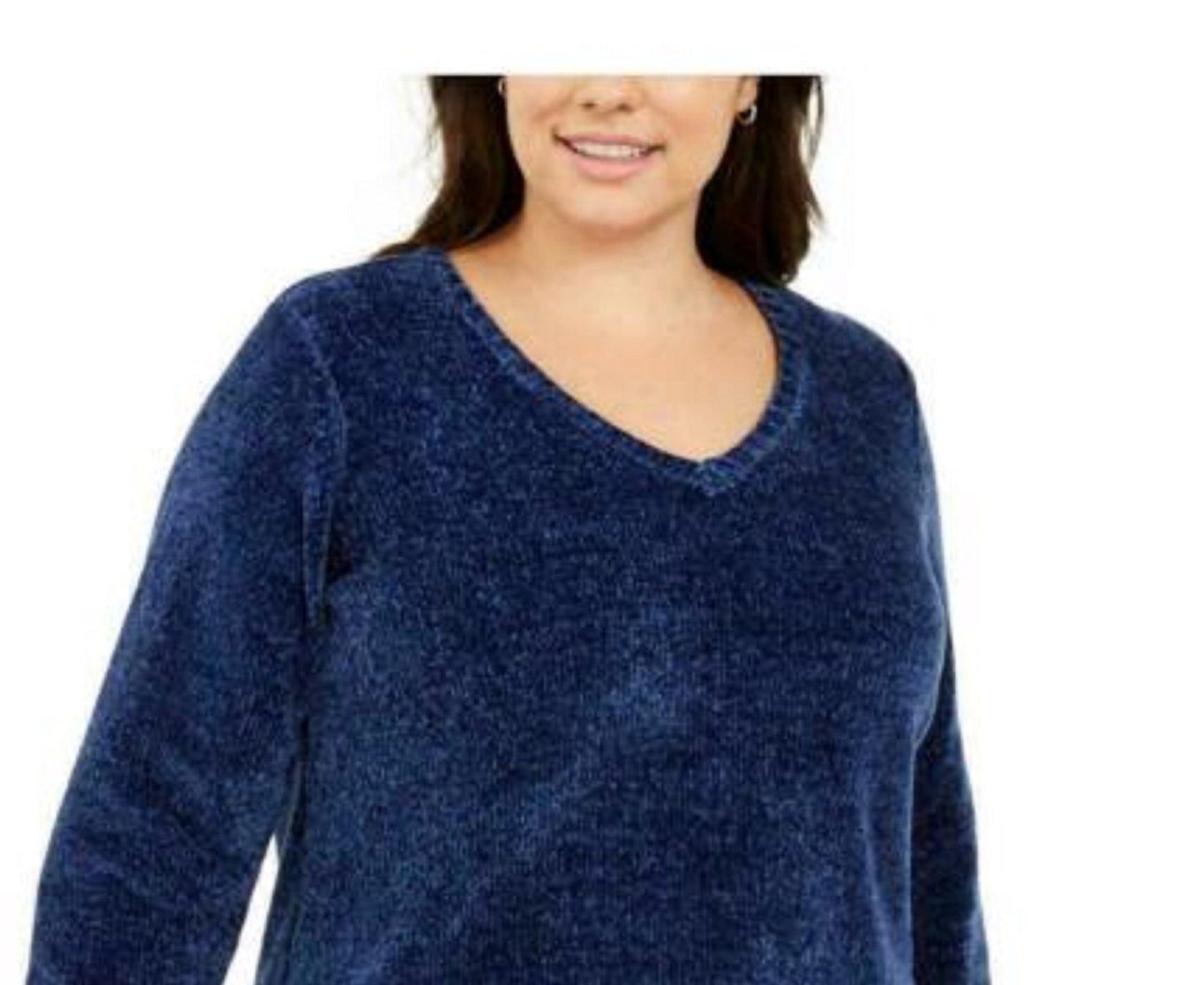 Karen Scott Women's V-Neck Chenille Sweater Dark Blue Size Extra Large
