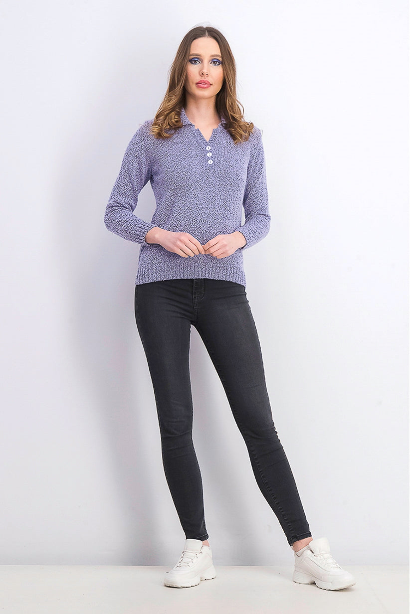 Karen Scott Women's Petite Point-Collar Sweater Purple Size Petite