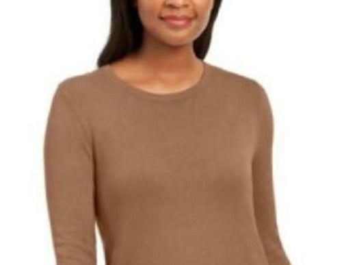 JM Collection Women's Button-Cuff Crewneck Sweater Brown Size X-Large