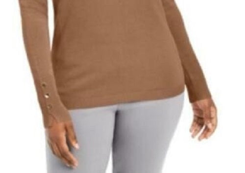 JM Collection Women's Button-Sleeve Crew-Neck Sweater Blue Size Extra Large
