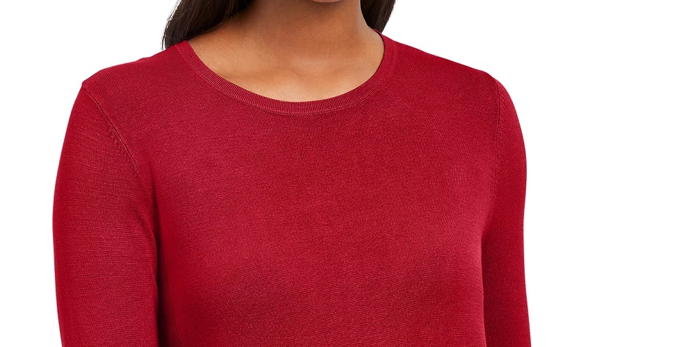 JM Women's Collection Button-Cuff Crewneck Sweater  Red Size Small