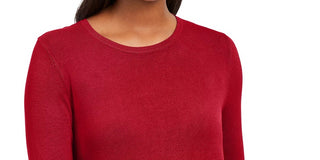 JM Women's Collection Button-Cuff Crewneck Sweater Medium Red Size Small