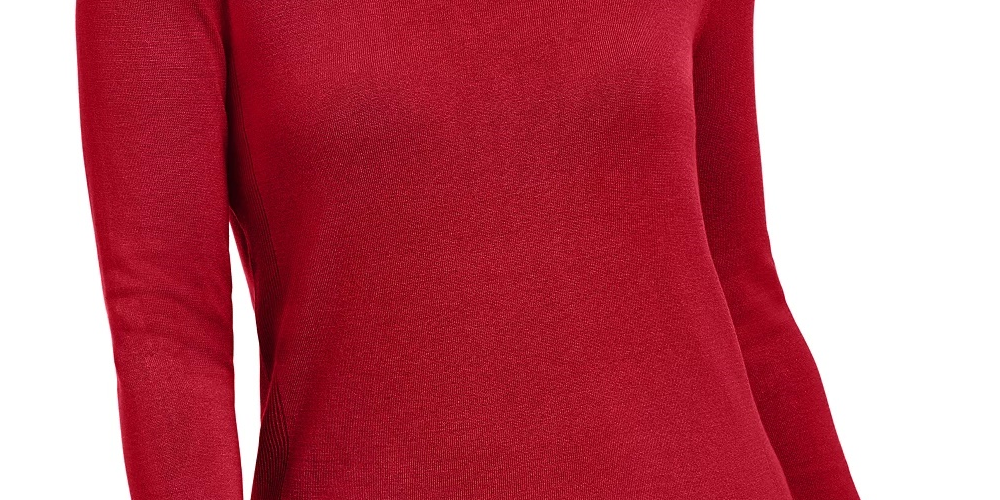 JM Women's Collection Button-Cuff Crewneck Sweater  Red Size Small