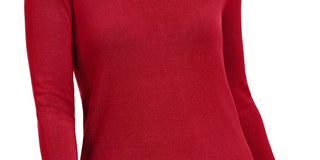 JM Women's Collection Button-Cuff Crewneck Sweater Medium Red Size Small