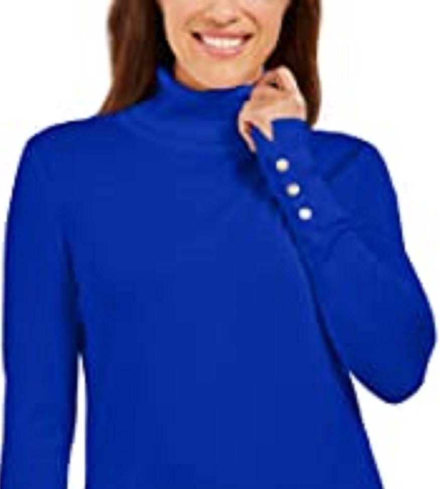 JM Women's Collection Stud-Sleeve Pullover Turtleneck Sweater Blue Size XX Large