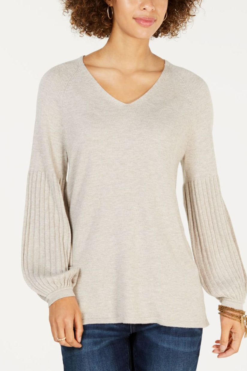 Style & Co Women's Bishop-Sleeve Tunic Sweater Beige Size Large