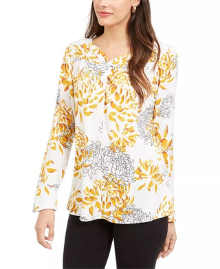 Alfani Women's Twist-Front Top Yellow Size Small