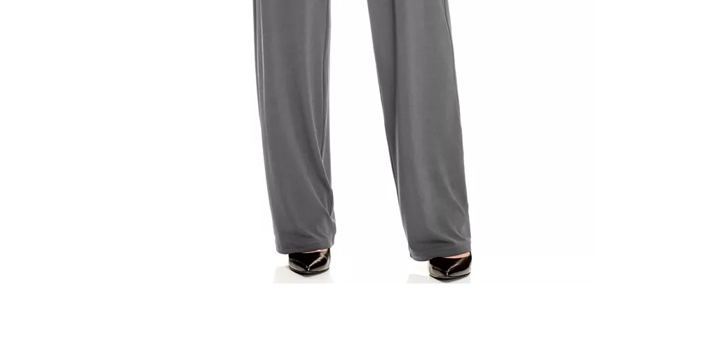 Alfani Women's Petite Knit Wide-Leg Pant Dark Gray Size Petite
