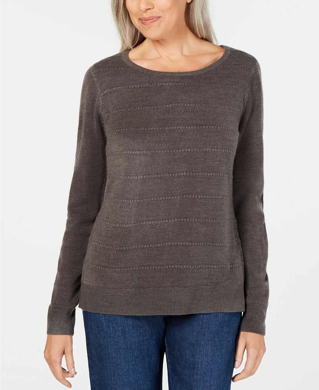 Karen Scott Women's Textured-Stripe Sweater Gray Size Small