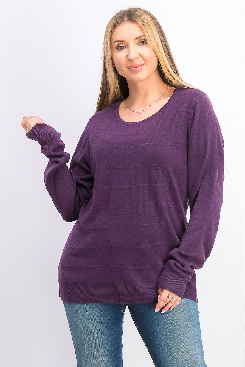 Karen Scott Women's Textured-Stripe Sweater Purple Size Small