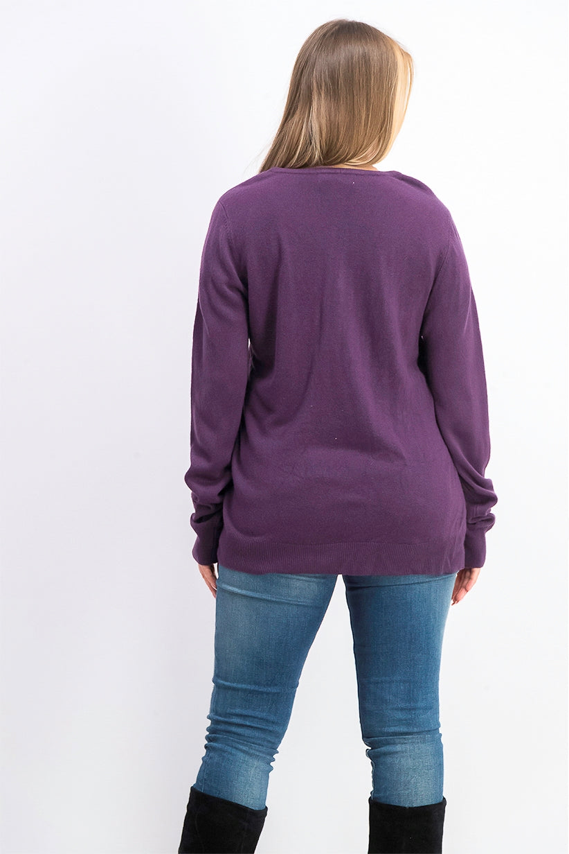 Karen Scott Women's Textured-Stripe Sweater Purple Size Small