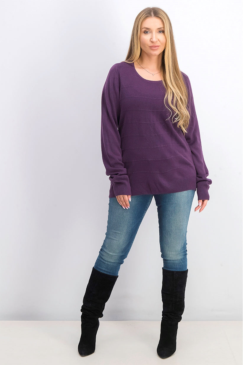 Karen Scott Women's Textured-Stripe Sweater Purple Size Small