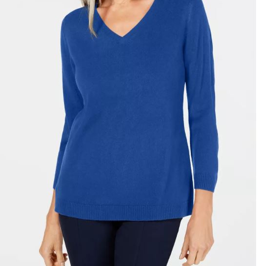 Karen Scott Women's V Neck Sweater Navy Size Petite Small