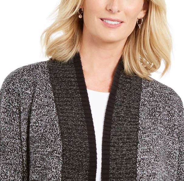 Karen Scott Women's Contrast Trim Open Front Cardigan Black Size X-Small