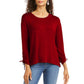 Style & Co Women's Drawstring Tie-Cuff Top Dark Red Size Large