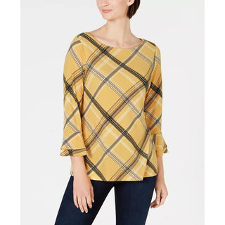 Charter Club Women's Plaid Bell-Sleeve Gold Size XX Large