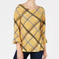 Charter Club Women's Petite Plaid Bell-Sleeve Top Gold Size Petite