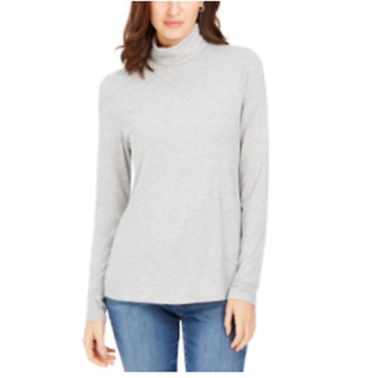 Charter Club Women's Heathered Ribbed Turtleneck Top Gray Size Large