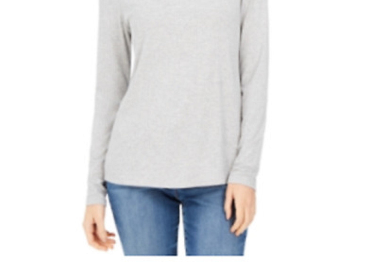 Charter Club Women's Heathered Ribbed Turtleneck Top Gray Size Large