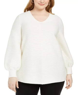 Alfani Women's Plus Size Ottoman-Stitch Sweater White Size 1X