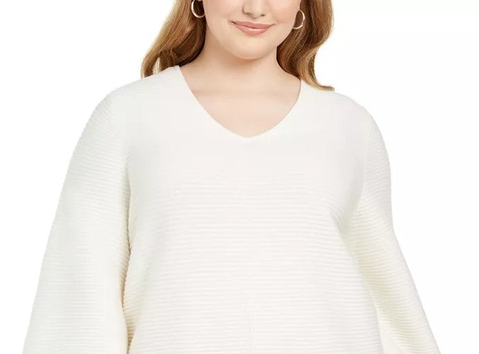 Alfani Women's Plus Size Ottoman-Stitch Sweater White Size 1X