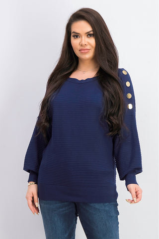 JM Women's Collection Button-Sleeve Sweater Dark Blue Size Extra Large