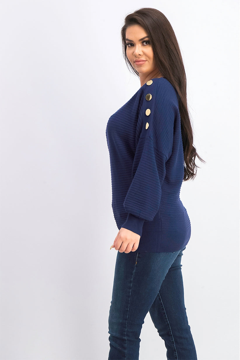 JM Women's Collection Button-Sleeve Sweater Dark Blue Size Extra Large