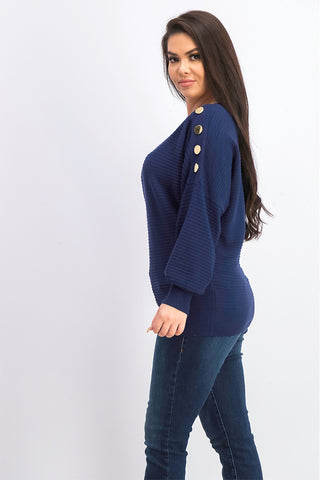 JM Women's Collection Button-Sleeve Sweater Dark Blue Size Extra Large