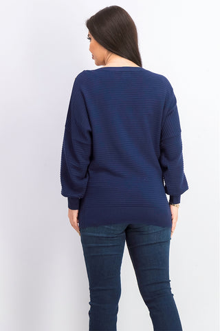 JM Women's Collection Button-Sleeve Sweater Dark Blue Size Extra Large