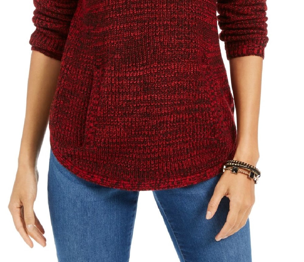 Style & Co Women's Envelope Neck Kangaroo Pocket Knit Sweater Red Size X-Small