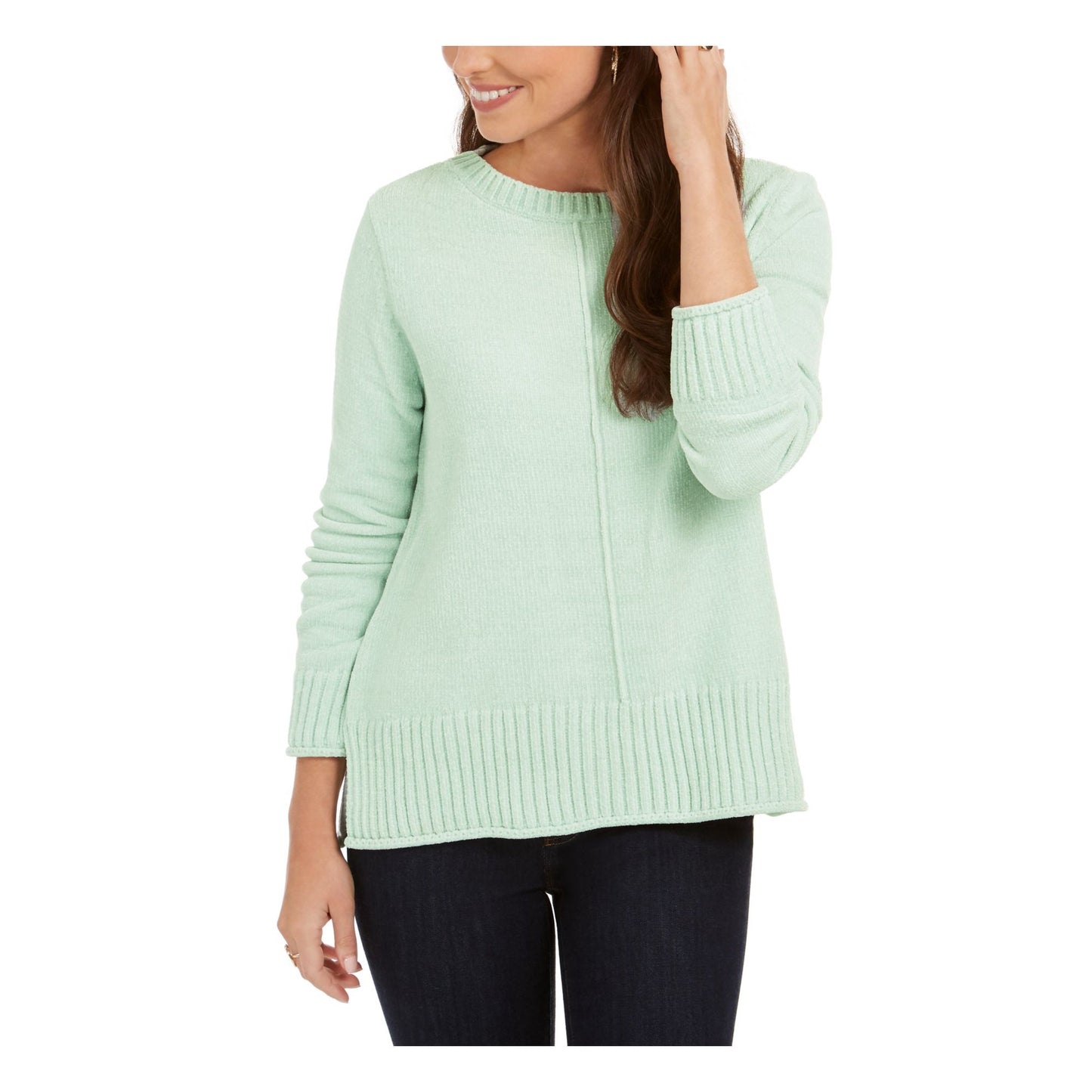 Style & Company Women's Textured Heather Long Sleeve Crew Neck Blouse Sweater Green Size XX-Large