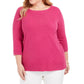 Karen Scott Women's Bateau Neck Long Sleeve Sweater Pink Size X-Small