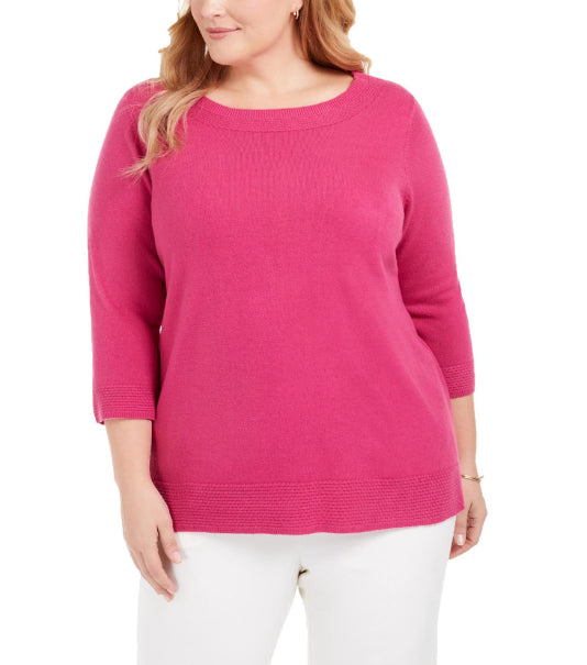 Karen Scott Women's Bateau Neck Long Sleeve Sweater Pink Size X-Small