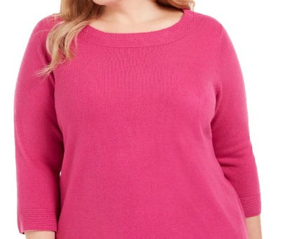 Karen Scott Women's Bateau Neck Long Sleeve Sweater Pink Size X-Small