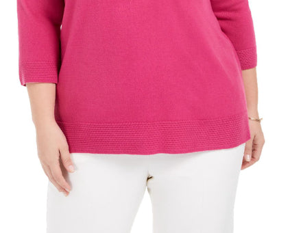 Karen Scott Women's Bateau Neck Long Sleeve Sweater Pink Size X-Small