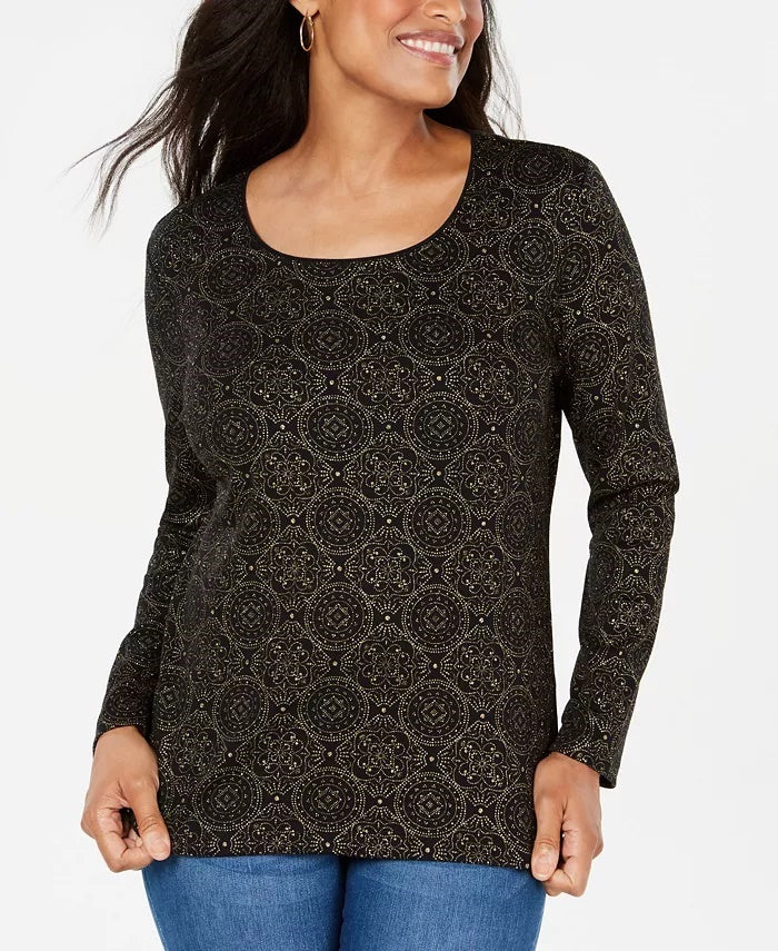 Karen Scott Women's Shimmer Medallion Top Black Size Large
