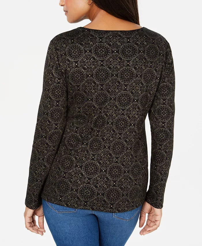 Karen Scott Women's Shimmer Medallion Top Black Size Large