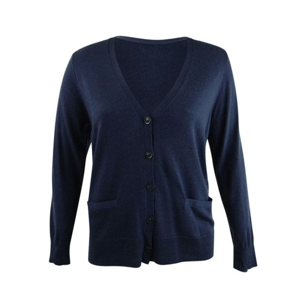 Charter Club Women's Merino Wool V-Neck Cardigan Blue Size Medium
