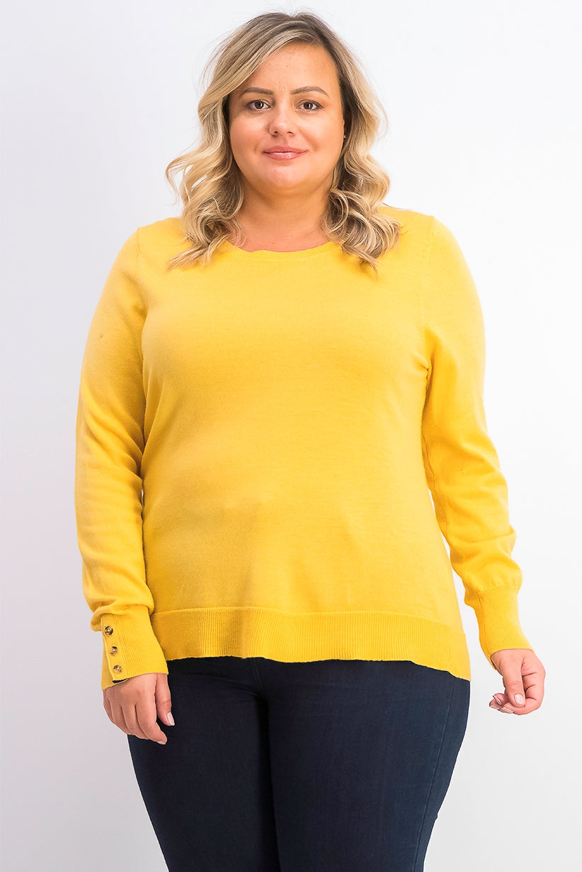 Charter Club Women's Merino Wool Button-Cuff Crewneck Sweater Gold Size XX Large