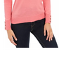 Charter Club Women's Merino Wool Button Cuff Crewneck Sweater Pink Size X-Large